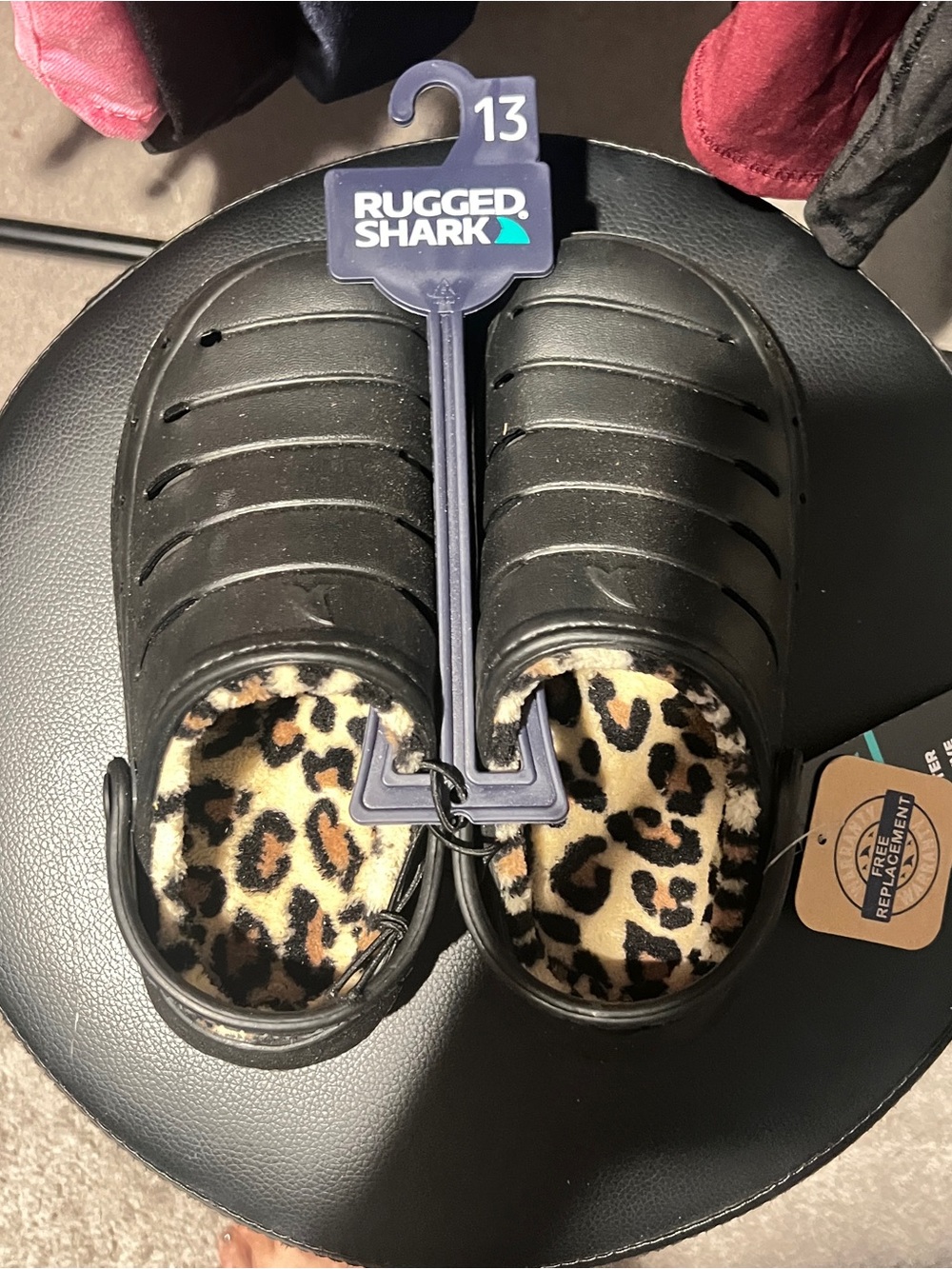Rugged Shark Kids' Black Water Clog with Leopard Lining